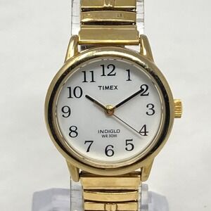 Timex Watch Women 25mm Gold Tone Indiglo Stretch Band New Battery TINY 5.5" 2001